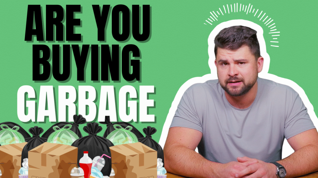 Man questioning ad quality with bold text: "Are You Buying Garbage?" — challenges misleading claims in streaming ad inventory.
