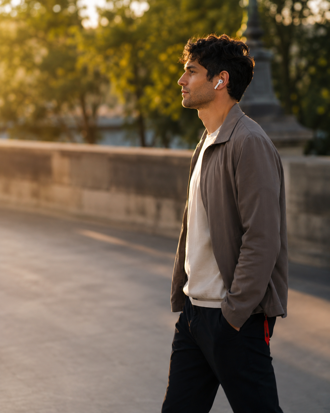 A person listening to streaming audio during a moment in their day