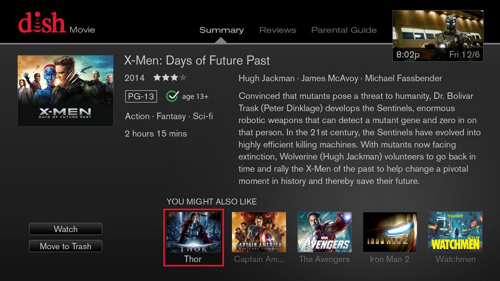 The DISH on-screen guide