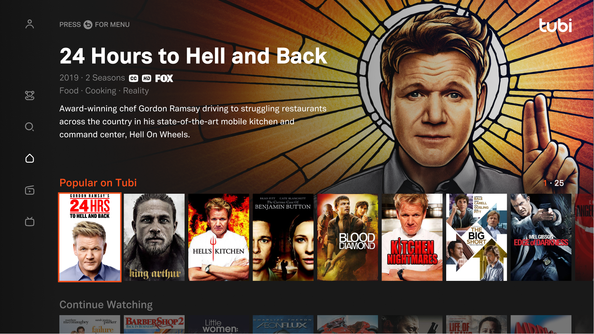 The Tubi app showing popular titles