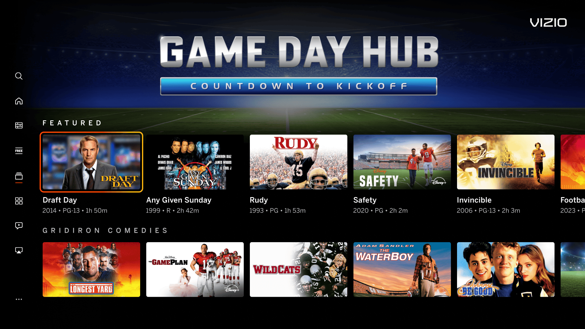 The Vizio home screen